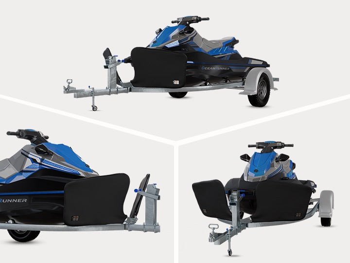 The J100 from three angles, fitted to a ski